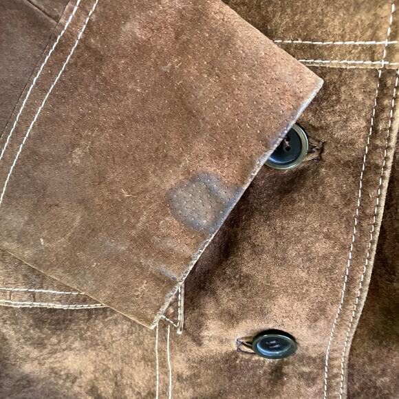 Vintage Retro 70s 80s Suede Jacket Hip Length Hooded Belted Brown Fitted XS - Picture 12 of 16